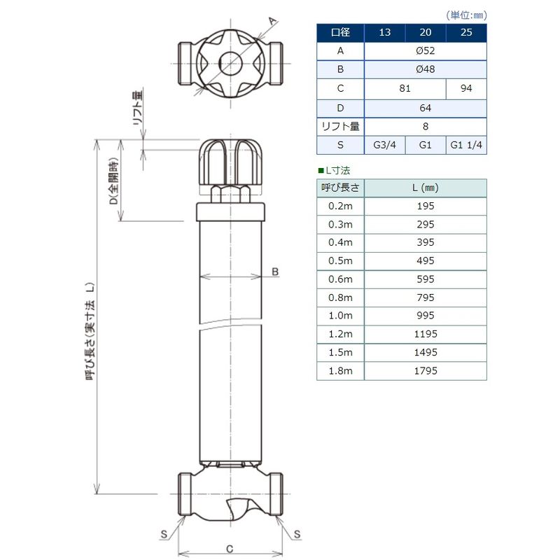 竹村製作所:不凍水抜柱 MT-2 13～25mm GPシモク付 型式:MT-2-13120GP-